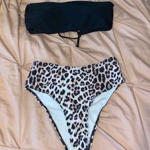High-waisted Black & Cheetah Shein Bikini Set M